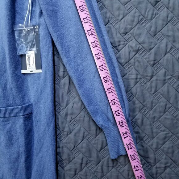 Worthington Women's Open Long Cardigan Sweater Size S Pockets Blue Striped New - Picture 3 of 11